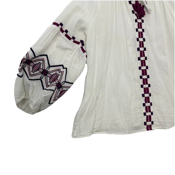 Lane Bryant Top Womens 18 White Gauzy Embroidered Tasseled Cottagecore Boho - Picture 4 of 14
